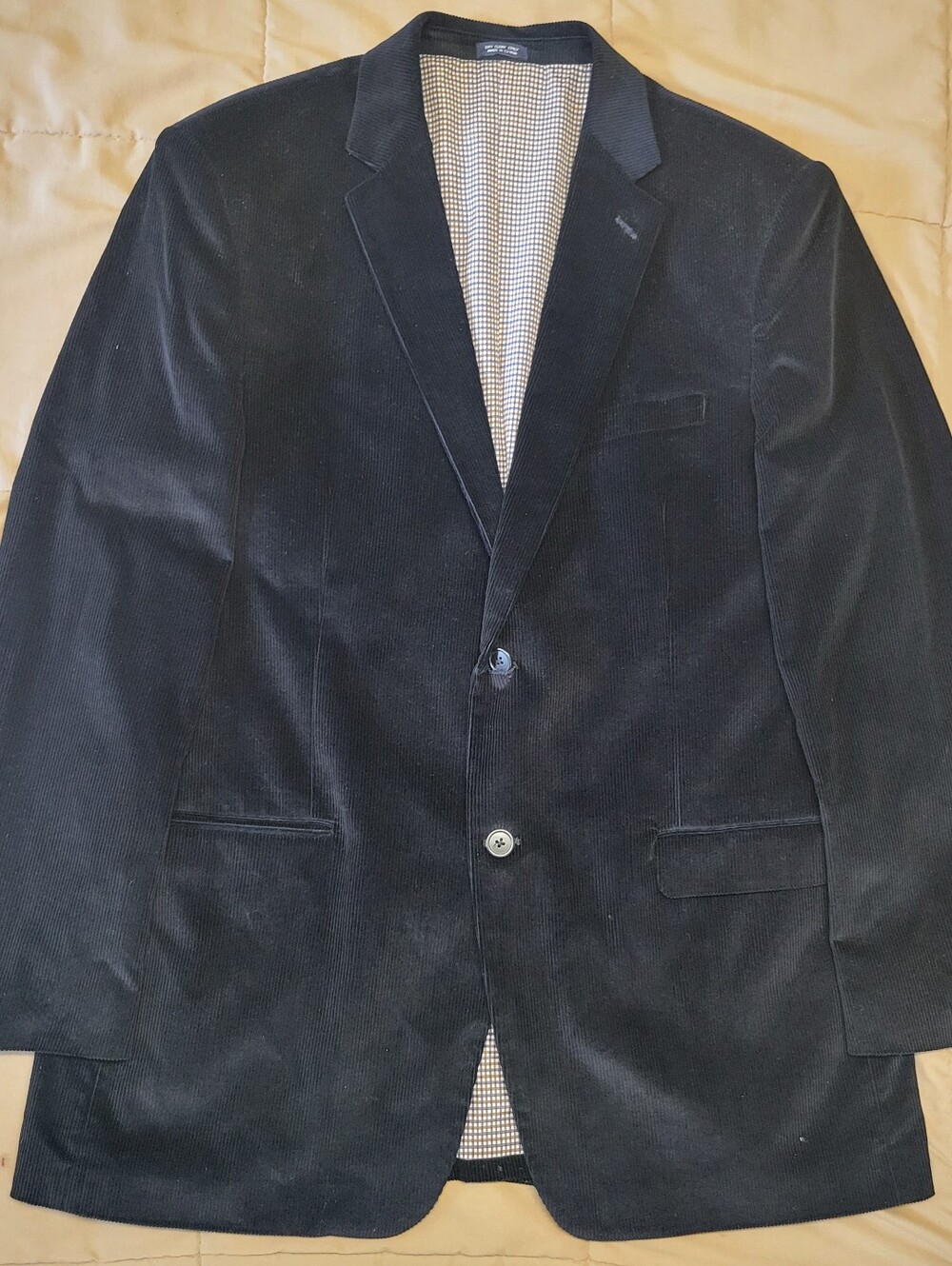 Saddlebred 42L Black Corduroy Sport Coat Blazer Mens 2 Button Cotton Jacket Long